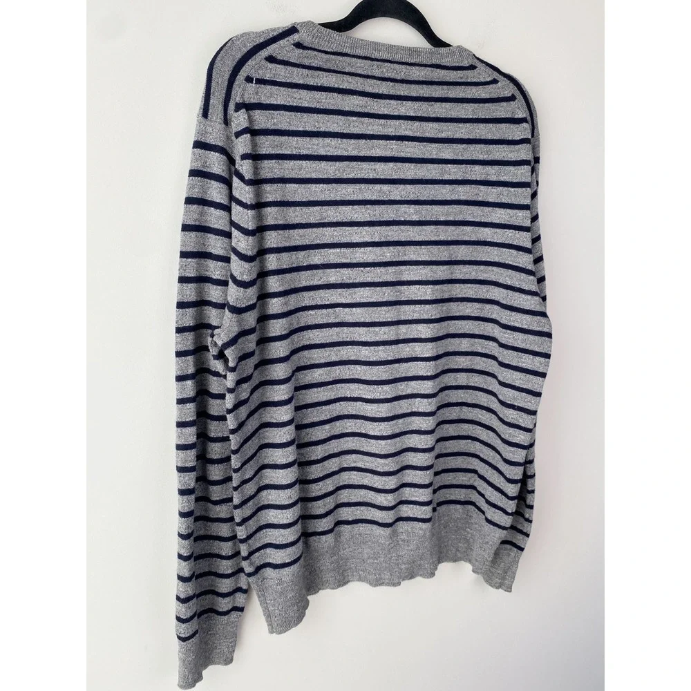 J Crew Mens‎ Rugged Striped Crewneck Sweater XL Pewter Gray Cotton Blokecore 90s